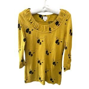 ANTHROPOLOGIE | French Bulldog Graphic Top Yellow Dog Print Scoop Neck Tee | XS